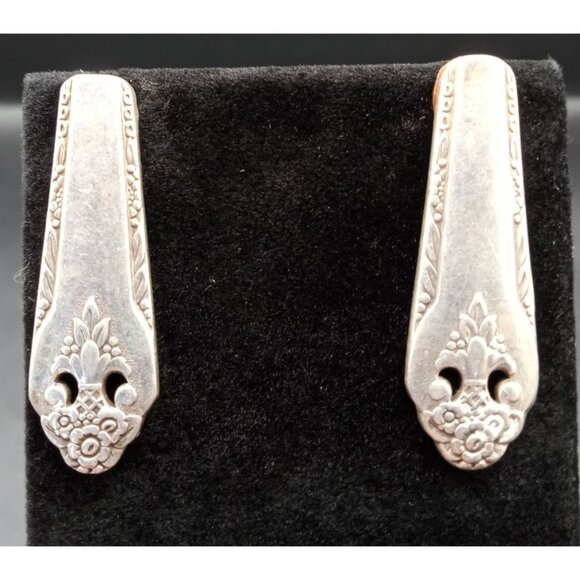Silverware Earrings Vintage Pair Pierced 1.5 Inch Flower Motif Flatware Jewelry - Picture 1 of 16